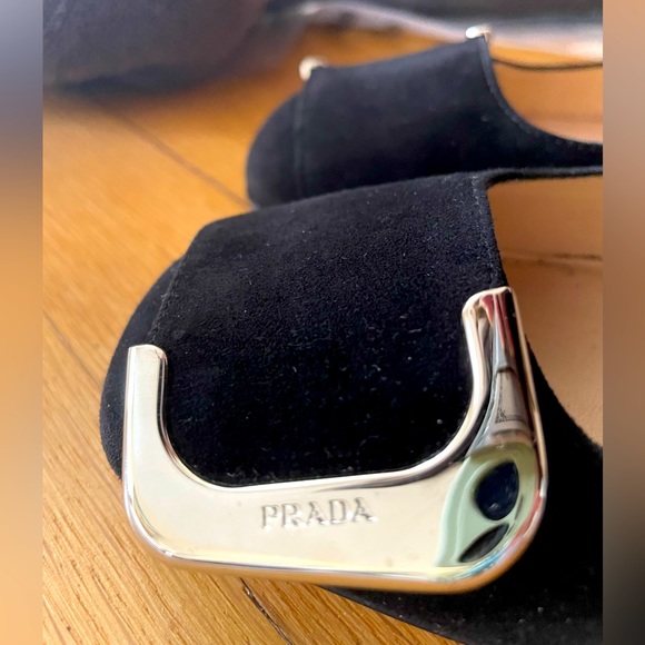 Prada Black Suede Block Heel Pumps Size 36.5/US 6.5 - Picture 3 of 10